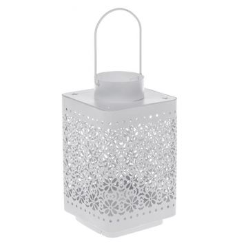 Felinar decorativ cu maner,model flori perforate,metal,10x10x18 cm