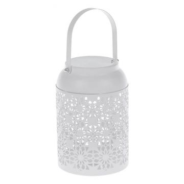 Felinar decorativ cu maner,model flori perforate,metal,12x19 cm