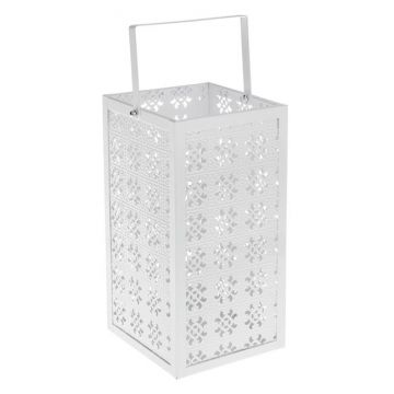 Felinar decorativ cu maner,model flori perforate,metal,13x13x26 cm