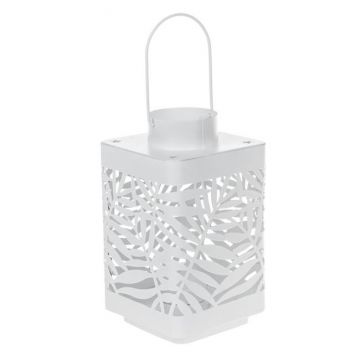Felinar decorativ cu maner,model frunze perforate,metal,10x10x18 cm