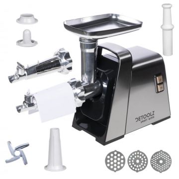 Masina electrica de tocat carne, Detoolz MGG-140, inox, acesorii rosii, 3 site