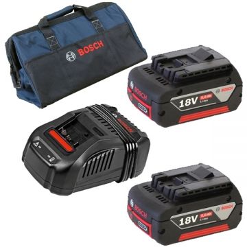 Bosch  1600A00B8J + 1619BZ0100 - Set 2 acumulatori si incarcator Li-Ion 18 V 5 Ah + Geanta textila