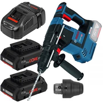 Bosch  GBH 18V-26 F + ProCORE + GAL 1880 CV - Rotopercutor SDS-Plus 2.6 J mandrina interschimbabila + Set 2 acumulatori si incarcator Li-Ion 18 V 4 Ah