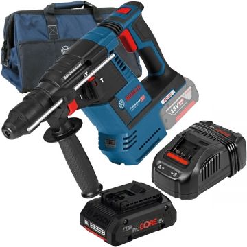 Bosch  GBH 18V-26 + ProCORE + GAL 1880 CV + 1619BZ0100 - Rotopercutor SDS-Plus 2.6 J + Set acumulator si incarcator Li-Ion 18 V 4 Ah + Geanta textila