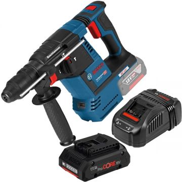 Bosch  GBH 18V-26 + ProCORE + GAL 1880 CV - Rotopercutor SDS-Plus 2.6 J motor fara perii + Set acumulator si incarcator Li-Ion 18 V 4 Ah