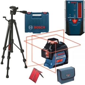 Bosch  GLL 3-80 + BT 150 + LR 6 - Nivela laser cu linii 30 m valiza plastic + Trepied 550-1570 mm 1/4 inch + Receptor 50 m