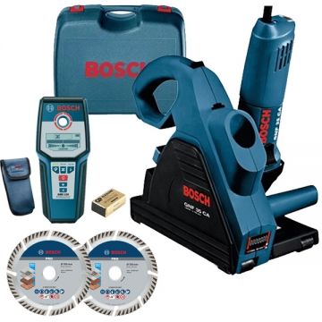 Bosch  GNF 35 CA + GMS 120 + PRO Multi Material - Freza pentru caneluri beton 1400 W 150 mm valiza plastic + Detector de metale cu 1 baterie alcalina 120 mm geanta textila + 2xDisc diamantat de taiere segmentat 150x22.2x2.4 mm