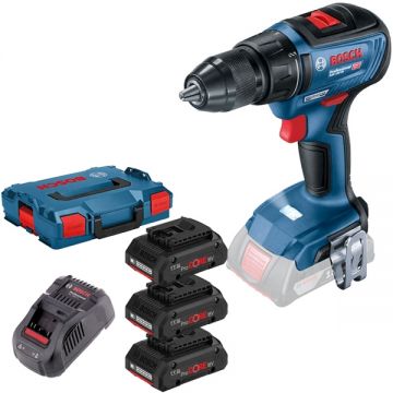 Bosch  GSR 18V-50 + 0615990L1R - Masina de gaurit si insurubat 50 Nm + Set 3 acumulatori si incarcator Li-Ion 18 V 4 Ah valiza speciala