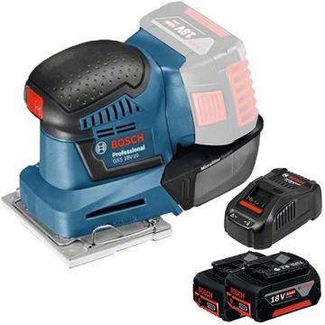 Bosch  GSS 18V-10 + 1600A00B8J - Slefuitor cu vibratii 101x113 mm + Set 2 acumulatori si incarcator Li-Ion 18 V 5 Ah