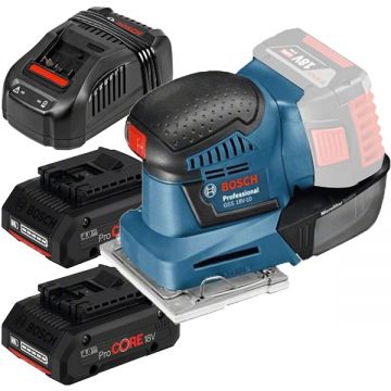 Bosch  GSS 18V-10 + ProCORE + GAL 1880 CV - Slefuitor cu vibratii 101x113 mm + Set 2 acumulatori si incarcator Li-Ion 18 V 4 Ah