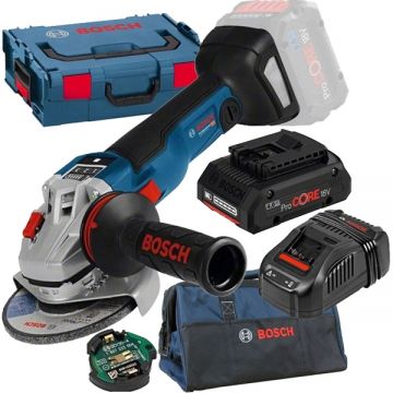 Bosch  GWS 18V-10 SC + ProCORE + GAL 1880 CV + 1619BZ0100 - Polizor unghiular 150 mm valiza speciala accesorii + Set acumulator si incarcator Li-Ion 18 V 4 Ah + Geanta textila