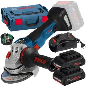 Bosch  GWS 18V-10 SC + ProCORE + GAL 1880 CV - Polizor unghiular 150 mm valiza speciala accesorii + Set 2 acumulatori si incarcator Li-Ion 18 V 4 Ah