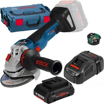 Bosch  GWS 18V-10 SC + ProCORE + GAL 1880 CV - Polizor unghiular 150 mm valiza speciala accesorii + Set acumulator si incarcator Li-Ion 18 V 4 Ah
