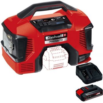Einhell  PRESSITO PXC + Starter Kit - Compresor hibrid 11 bar + Set 1 acumulator si incarcator Li-Ion 18 V 2.5 Ah