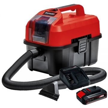Einhell  TE-VC 18/10 PXC + Starter Kit - Aspirator 90 mbar + Set 1 acumulator si incarcator Li-Ion 18 V 2.5 Ah