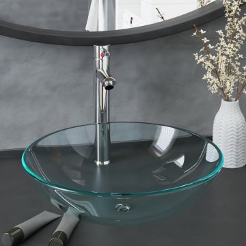 Gossi chiuveta baie cu robinet&scurgere cu apasare transparent sticla