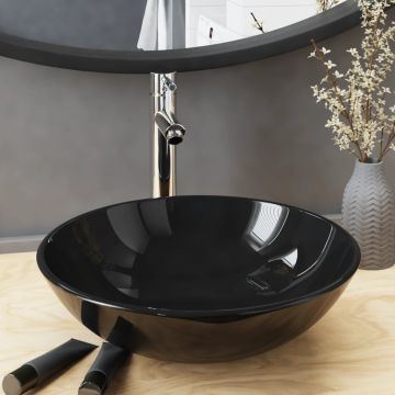 Gossi chiuveta baie robinet si scurgere tip push, negru sticla calita