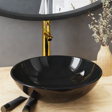Gossi chiuveta baie robinet si scurgere tip push, negru sticla calita