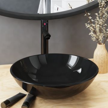 Gossi chiuveta baie robinet si scurgere tip push, negru sticla calita
