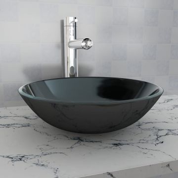 Gossi chiuveta de baie din sticla calita, 42 cm, negru