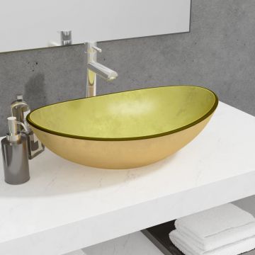Gossi chiuveta din sticla securizata, auriu, 54,5x35x15,5 cm