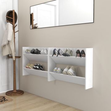 Gossi pantofare de perete, 2 buc., alb, 80x18x60 cm, pal