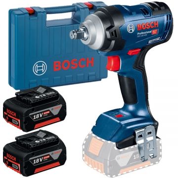 Bosch  GDS 18V-400 + GBA - Masina de insurubat cu impact 400 Nm M10-M20 motor fara perii valiza plastic + Set 2 acumulatori Li-Ion 18 V 5 Ah