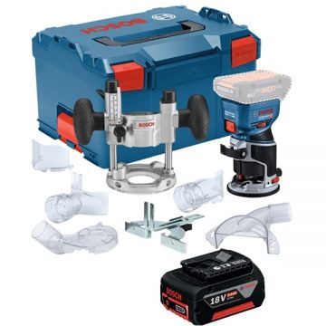Bosch  GKF 18V-8 + GBA - Masina de frezat 6 6.35 8 mm valiza speciala + Acumulator Li-Ion 18 V 5 Ah