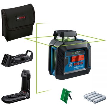 Bosch  GLL 2-20 G - Nivela laser cu linii 10 m +/-0.4 mm/m 2 linii laser fascicul verde proiectie 360 grade suport perete