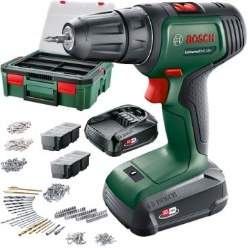 Bosch  UniversalDrill 18V + SystemBox - Masina de gaurit si insurubat cu 2 acumulatori Li-Ion 18 V 1.5 Ah 40 Nm valiza plastic accesorii