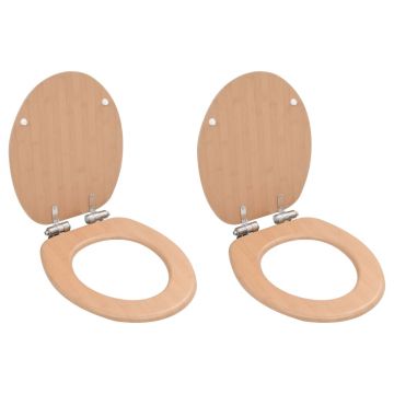 Gossi capace wc cu inchidere silentioasa, 2 buc., mdf, design bambus