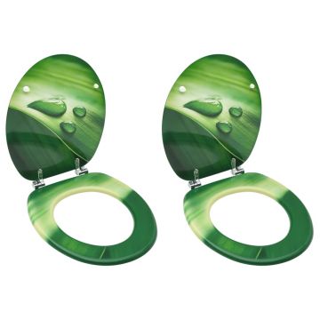 Gossi scaune wc cu capac, 2 buc., mdf, verde, model stropi de apa