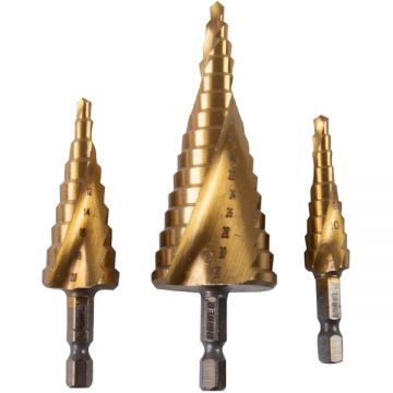 Raider  150685 - Set burghie in trepte HSS-TIN 4-32 tija hexagonala 3 bucati