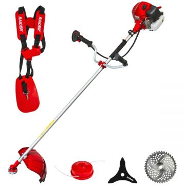 Raider  RD-GBC27 - Motocoasa pe benzina 3 CP 255 mm 52 cm3 cap cu fir cutit cu 3 dinti disc accesorii