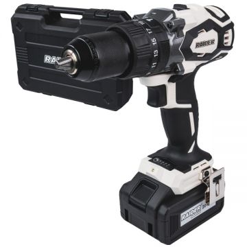 Raider  RDI-CDB03W - Masina de gaurit si insurubat cu percutie cu 1 acumulator Li-Ion 20 V 4 Ah 155 Nm motor fara perii led iluminare valiza plastic