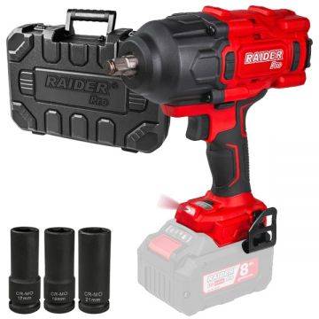 Raider  RDP-BBIW20 - Masina de insurubat cu impact fara acumulatori si incarcator Li-Ion 20 V - Ah patrat 1/2 inch 2000 Nm - valiza plastic accesorii