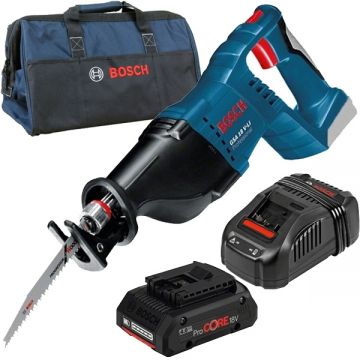 Bosch  GSA 18 V-LI + 1600A016GB + GAL 1880 CV + 1619BZ0100- Fierastrau sabie + Acumulator ProCORE Li-Ion 18 V 4 Ah + Incarcator incarcare rapida + Geanta textila
