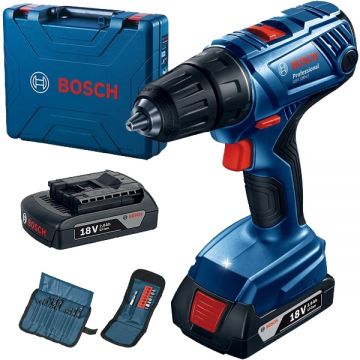 Bosch  GSR 180-LI - Masina de gaurit si insurubat cu 2 acumulatori Li-Ion 18 V 2 Ah 54 Nm valiza plastic accesorii