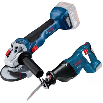 Bosch  GWS 18V-10 + GSA 18 V-LI - Polizor unghiular Li-Ion 18 V - Ah 125 mm motor fara perii + Fierastrau sabie Li-Ion 18 V - Ah