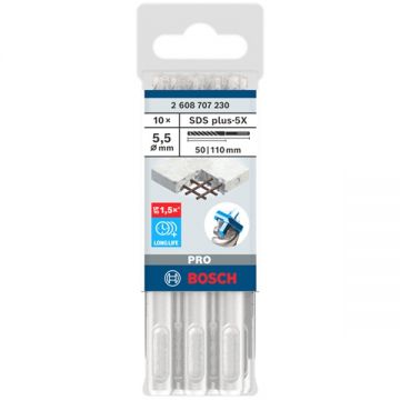Bosch  PRO SDS plus-5X - Set burghie SDS-Plus 5.5  mm 10 bucati beton armat