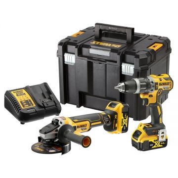 DeWalt  DCK2080P2T - Masina de gaurit si insurubat cu percutie 70 Nm motor fara perii + Polizor unghiular 125 mm 2 acumulatori Li-Ion 18 V 5 Ah valiza speciala
