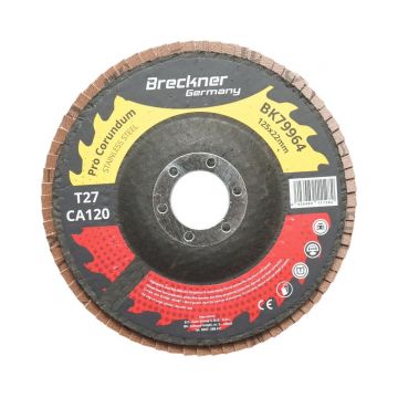 Disc lamelar abraziv corund T27 CA120, 125x22mm pentru slefuire/polizare inox si metal , Cod: BK79964,