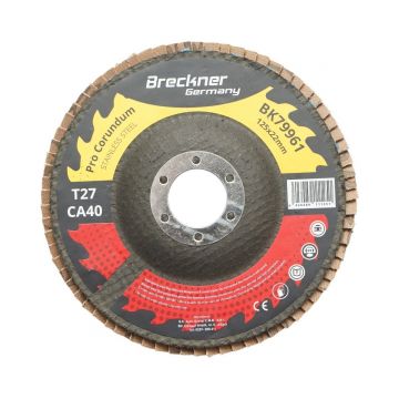 Disc lamelar abraziv corund T27 CA40, 125x22mm pentru slefuire/polizare inox si metal , Cod: BK79961, Breckner Germany