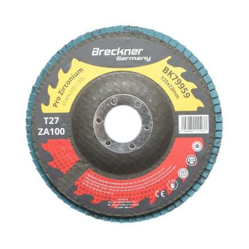 Disc lamelar abraziv cu zirconiu T27 ZA100, 125x22mm pentru slefuire/polizare metal si inox , Cod: BK79959, Breckner Germany