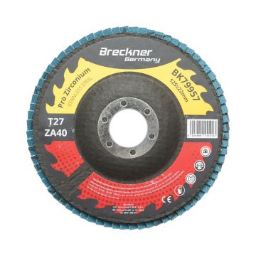 Disc lamelar abraziv cu zirconiu T27 ZA40, 125x22mm pentru slefuire/polizare metal si inox , Cod: BK79957, Breckner Germany