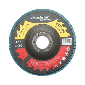 Disc lamelar abraziv cu zirconiu T27 ZA80, 125x22mm pentru slefuire/polizare metal si inox , Cod: BK79958, Breckner Germany