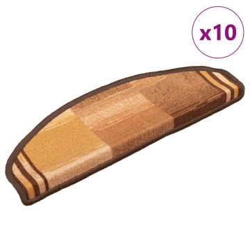 Gossi covorase pentru scari autoadezive, 10 buc., maro, 65x21x4 cm