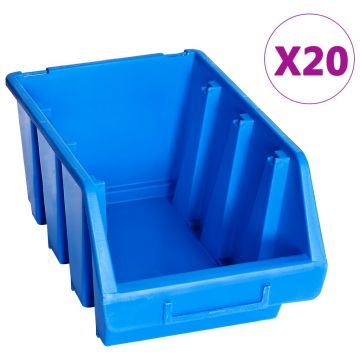 Gossi cutii de depozitare stivuibile, 20 buc., albastru, plastic