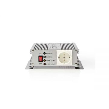 Invertor tensiune cu unda sinusoidala modificata, 12V DC - 230V AC, 600W, 1x Iesire Schuko, functie de incarcare, NEDIS