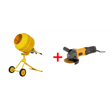 Pachet Betoniera profesionala 165L 1000W cu reductor + Polizor unghiular ROTOR RAG600 600W 115mm